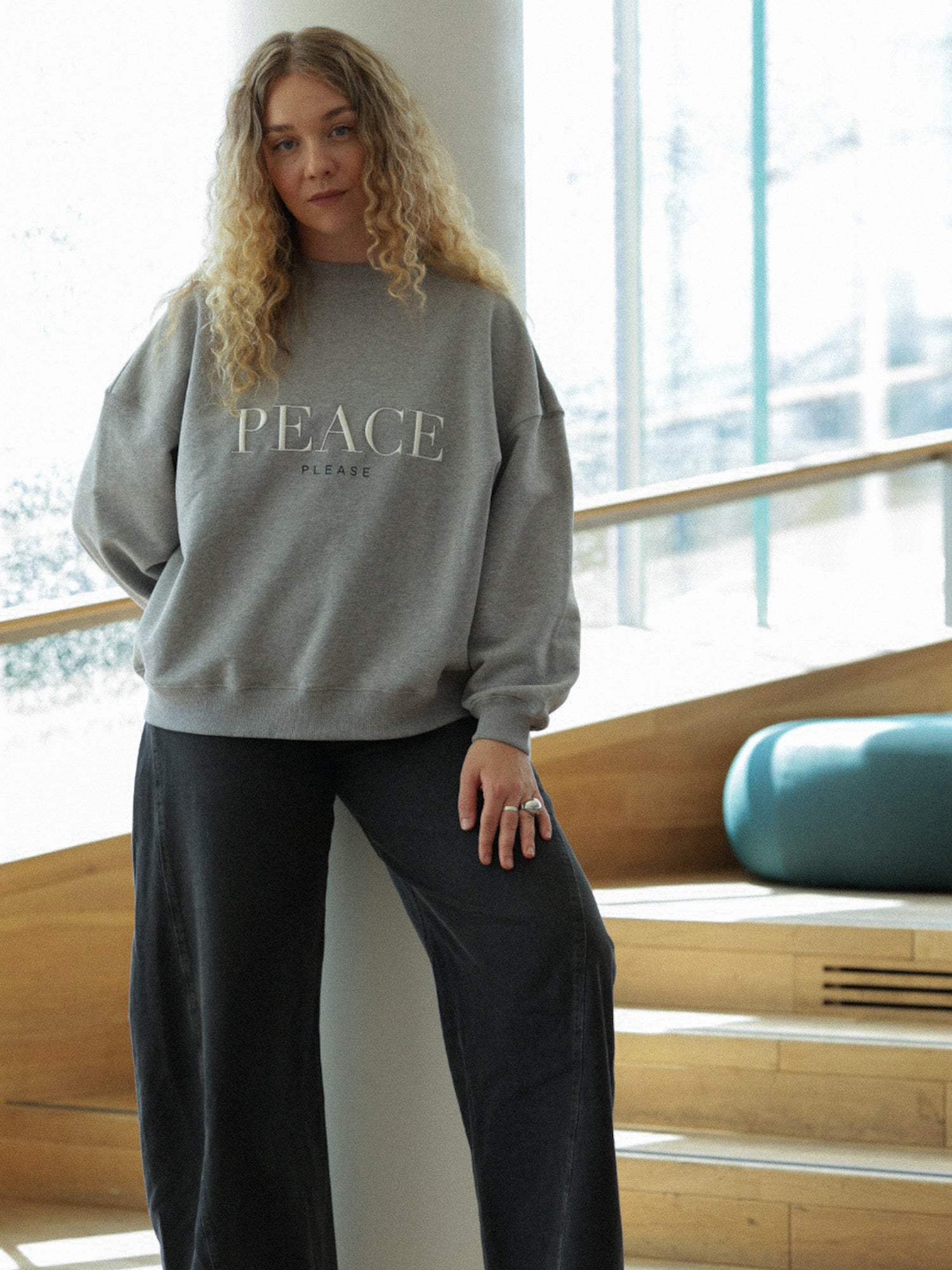 Grace Sweatshirt 'Peace Please', Grey Melange