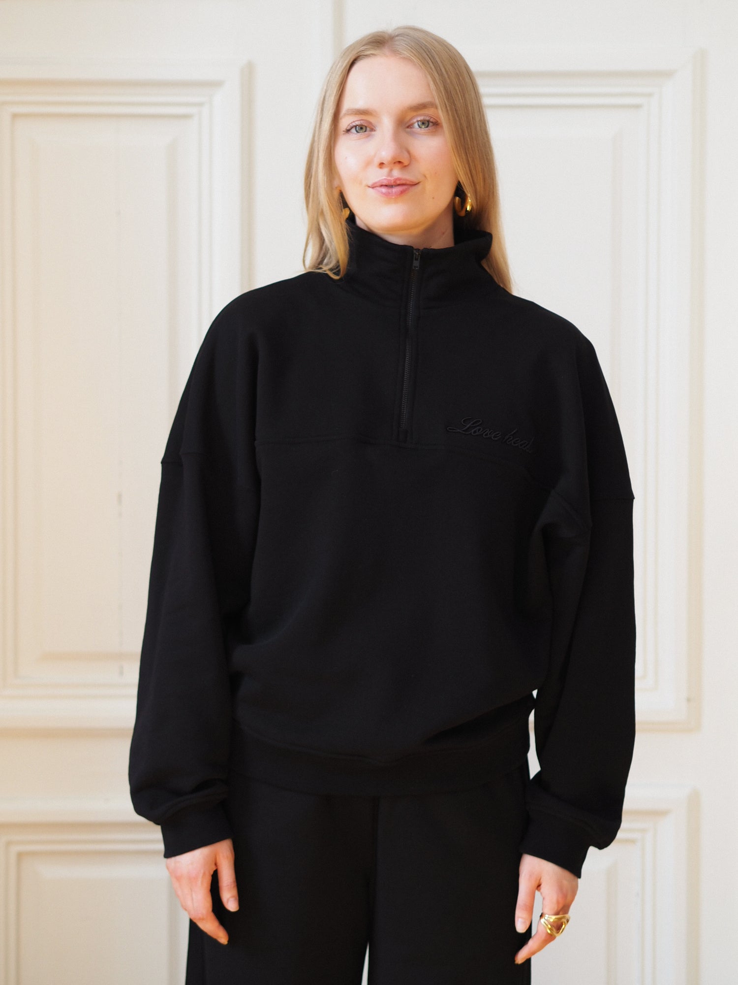 Half Zip Sweatshirt 'Love Heals', Black