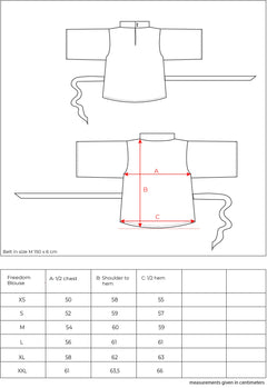 Freedom Blouse measurement table
