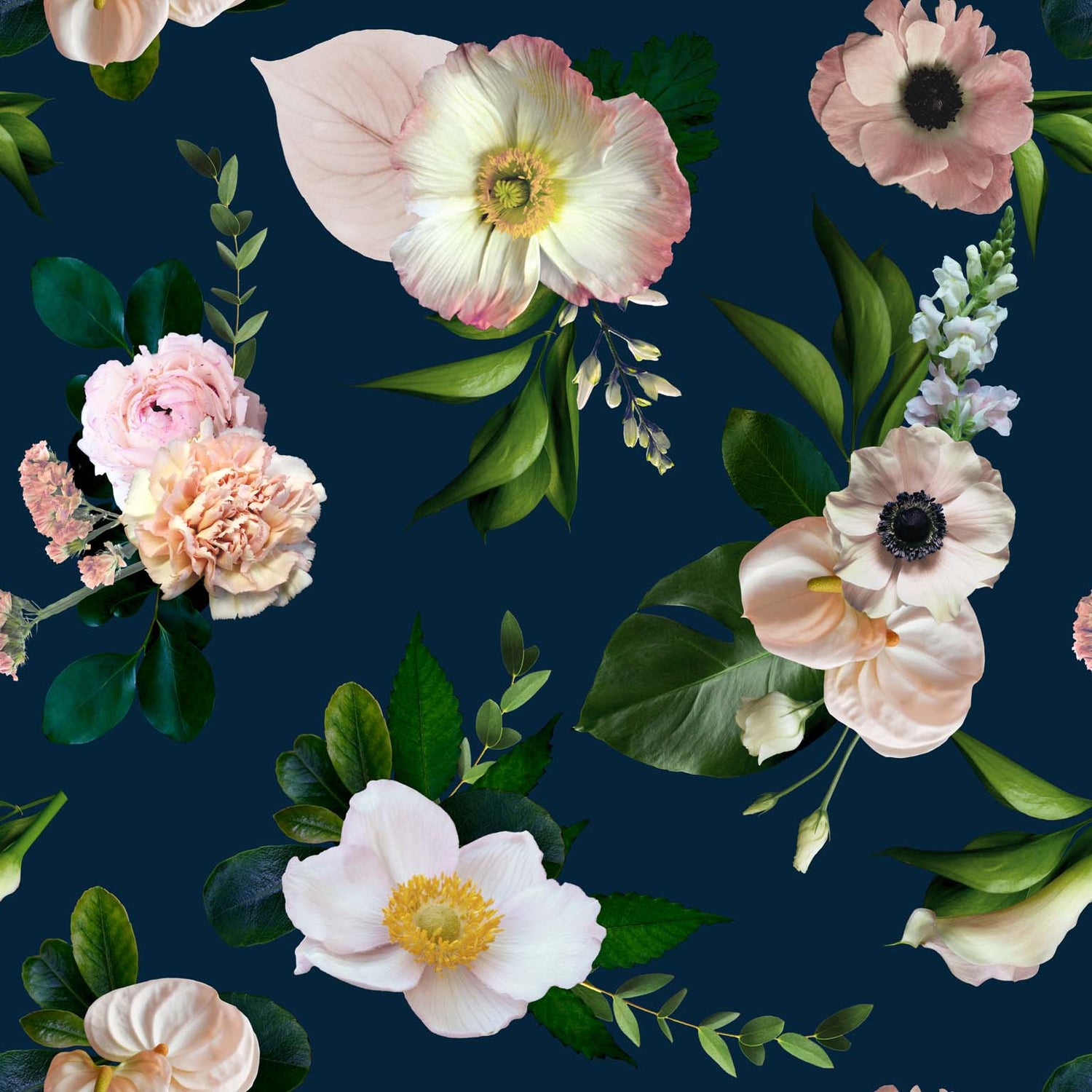 Flower Garden Blue fabric, Silk