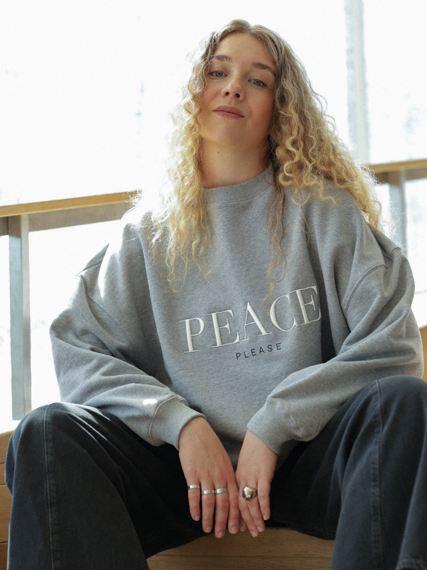 Grace Sweatshirt 'Peace Please', Grey Melange