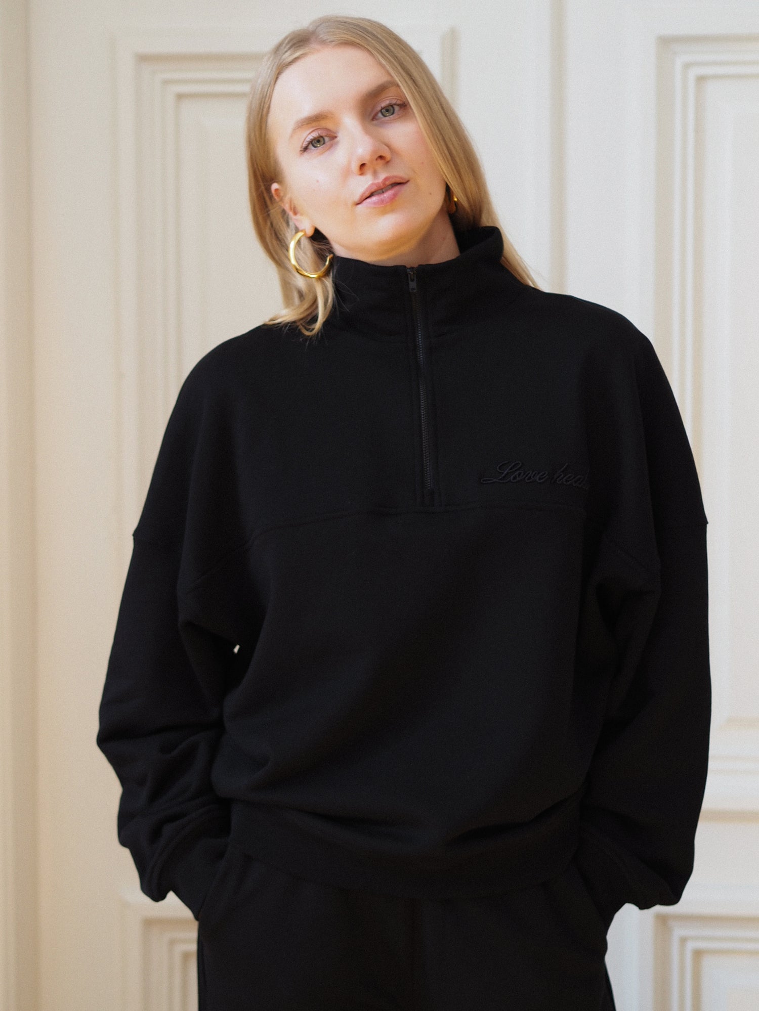 Half Zip Sweatshirt 'Love Heals', Black